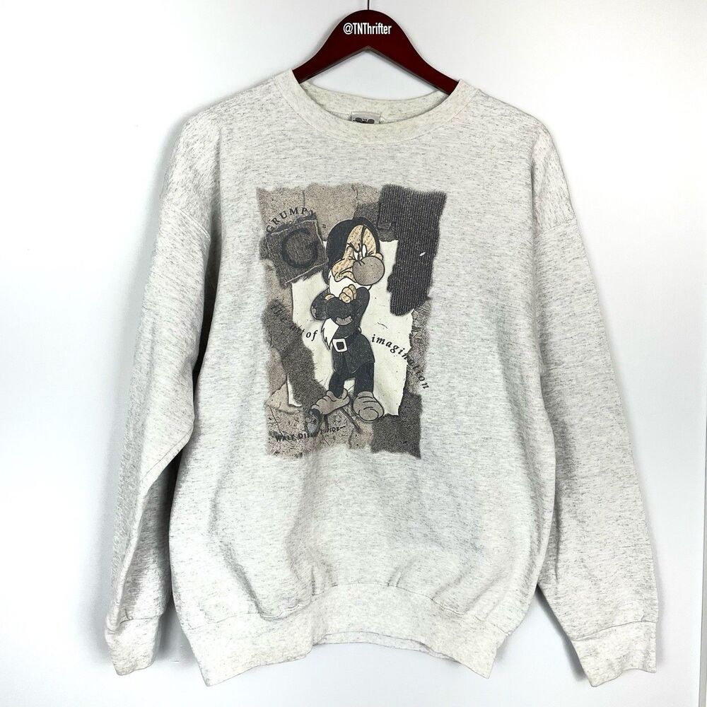 The Disney Catalog Vintage Grumpy Dwarf Pullover Sweatshirt Gray Unisex Sz Large